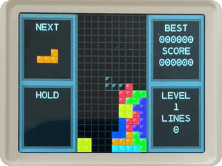Tetris on a real NumWorks calculator: pieces drop and a line clears